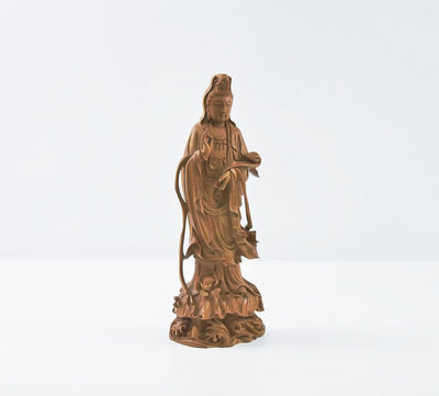 《玖隆蕭松和 挖寶網P》A倉 木製 雕刻 款正華木雕 觀世音菩薩 觀音像 佛像 擺飾 擺件 重約 0.5g (12241)