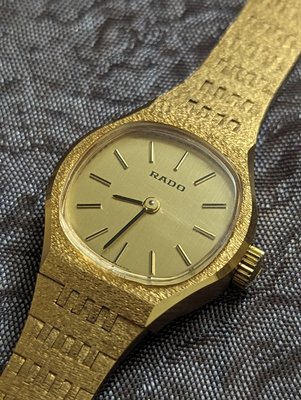 （超美品）1960年代停產（純正庫存盒裝新品）,RADO（包金霧砂）手上鍊女機械錶