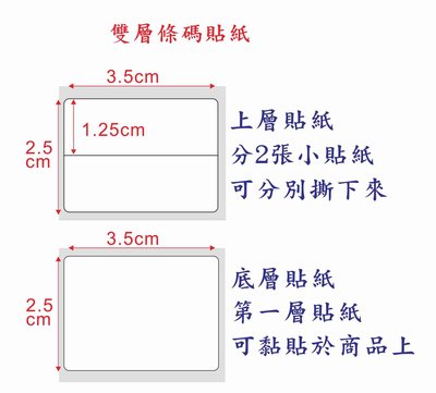 台南 雙層條碼貼紙 35x25 1000張入 中一刀 3.5x2.5 條碼貼紙 雪銅貼紙 銅板貼紙 條碼 銅版 30卷價