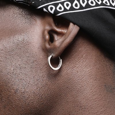 S925 Glossy Earrings純銀方形男嘻哈女同款素耳環~清倉