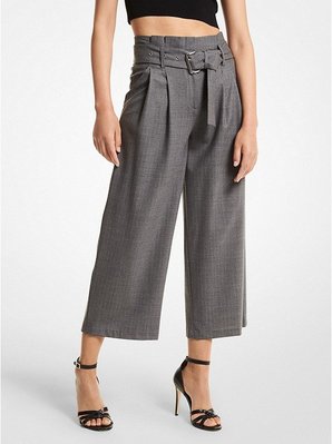 MICHAEL KORS Striped Stretch Wool Cropped Trousers