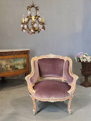 【卡卡頌  歐洲古董】法國 刷色 路易十五 藕粉紫 仕女椅 蝴蝶椅 梳妝椅 公主沙發 古董椅   ch0952 ✬