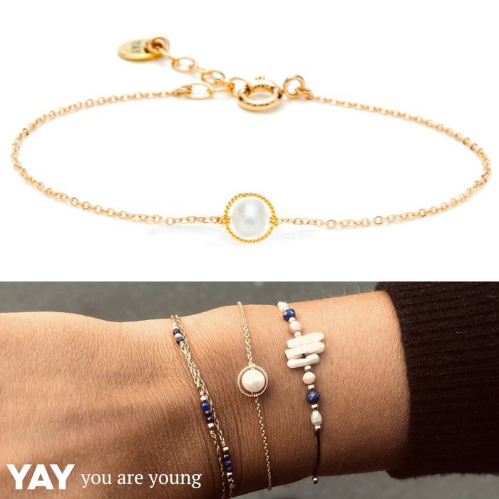 YAY You Are Young 台北ShopSmart 法國品牌  白色珍珠手鍊 金色圓形款 蔚藍海岸