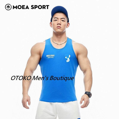 【OTOKO Men's Boutique】MOEA SPORT 墨立方:雲朵細肩涼感透氣健身運動背心／藍色(台灣獨家代理)