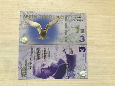Arctic Teritorries（北極塑膠鈔-動物），$3，品相全新UNC