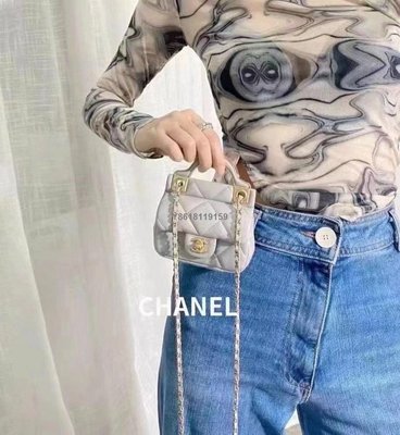 【二手】Chanel 香奈兒 城堡系列 灰金mini衣架包 單肩包