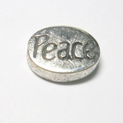 琥珀貓~【925純銀材料配件】造型圓珠~peace(和平,反戰)符號雙面橢圓扁珠~孔1mm~一個~