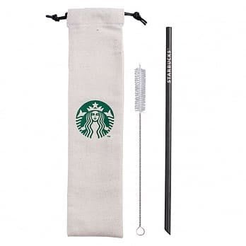Starbucks 星巴克 鈦霧黑吸管組- 細 , 環保吸管組, 含刷子與收納袋
