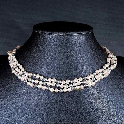 珍珠林~展示品出清特價~三串式4m/m日本最高級水晶珍珠項鍊.長度50公分#281
