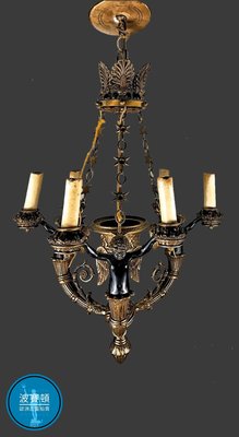 【波賽頓-歐洲古董拍賣】歐洲/西洋古董 法國古董 19世紀拿破崙三世風格 春青銅鎏金天使吊燈7燈(高度:72公分) (年份:1880年)