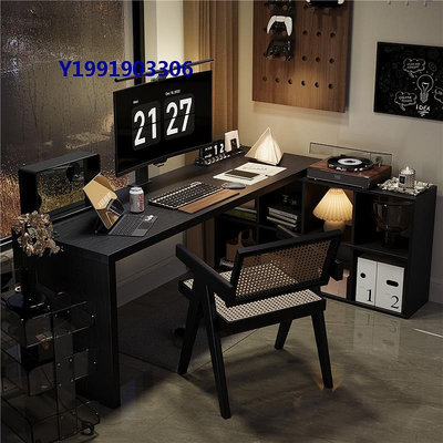 新款實木學習電腦桌臥室家用黑色轉角桌子l型書桌書柜電競桌