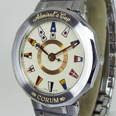 九成新CORUM崑崙(37mm)-Admirals Cup海軍上將盃,指日款18 K紳士石英腕錶