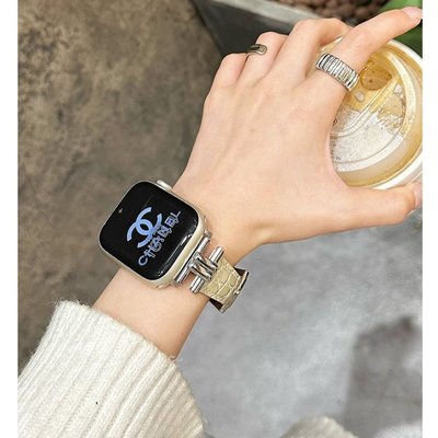 聯名好物-凱旋門適用Applewatch8錶帶蘋果壓紋圓鱷真皮蘋果7654321se表女-全域代購