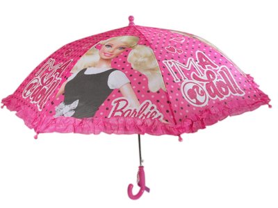 【卡漫迷】 芭比 童傘 黑背心愛心 Barbie 娃娃 兒童 雨傘 自動 直立傘 女孩 洋娃娃 手把 按壓 花邊 荷葉邊