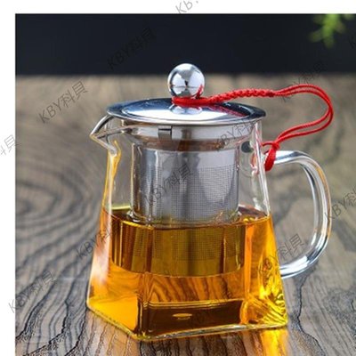玻璃茶壺加厚泡茶壺不銹鋼過濾四方茶壺煮茶沖茶器功夫茶具套裝四方壺-kby科貝
