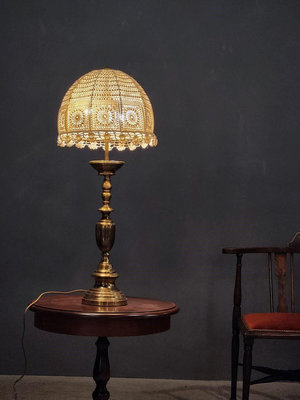特殊 !法國 手工 蕾絲 古典 銅雕 桌燈 檯燈  歐洲老件 la0420【卡卡頌歐洲古董】✬