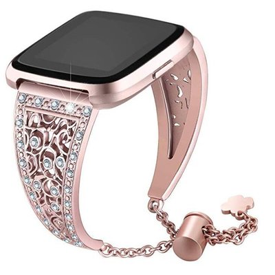 適合Fitbit versa智慧手錶錶帶 帶鑽手鏈式錶帶金屬手鐲女款錶帶