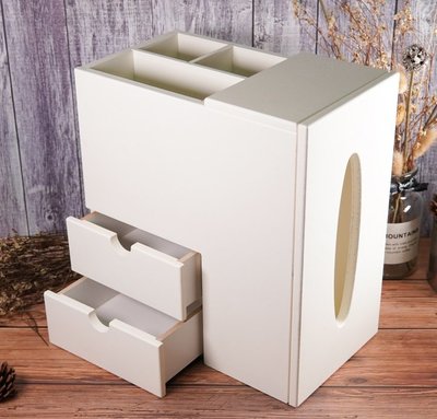 【白色木器】面紙盒三合一多功能+ 三格置物+二抽~~蝶古巴特拼貼  彩繪 DIY美勞手作材料