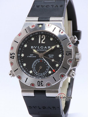 台北腕錶 Bvlgari 寶格麗 Diagono Scuba GMT 三地時間 200米 潛水錶 187580