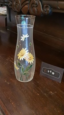 【卡卡頌 歐洲跳蚤市場/歐洲古董】法國古董_手繪 花卉 老玻璃花瓶 花器 歐洲老物 收藏 擺飾 g0468✬