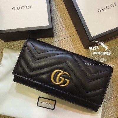 【二手正品】二手98新 Gucci GG Marmont continental wallet 馬夢掀蓋釦式長夾 有現貨