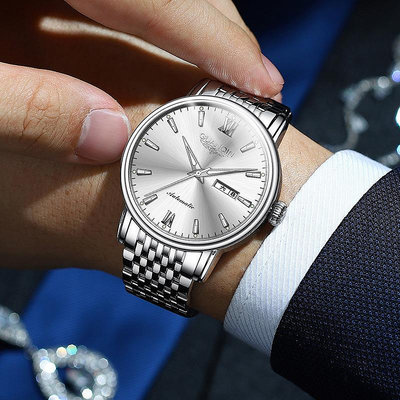 現貨男士手錶腕錶男士手錶商務 高檔瑞士雙日歷腕錶 夜光防水機械錶全自動