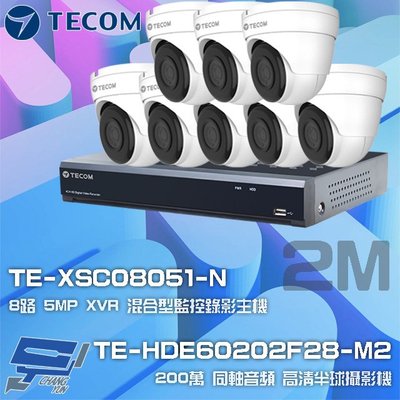 昌運監視器 東訊組合 TE-XSC08051-N 8路 錄影主機+TE-HDE60202F28-M2 2M 同軸帶聲 半球攝影機*8