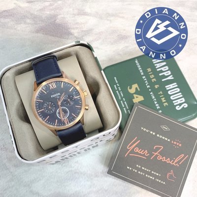 帝安諾-實體店面 FOSSIL 手錶 時尚 簡約 皮錶帶 三眼 三環 湛藍 玫瑰金 BQ2412