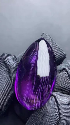 天然水晶指紋紫水晶裸石吊墜 32*18*11mm 8.5克，