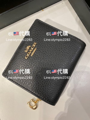 EL~COACH C2862 黑色 素面皮革 短夾 現貨 附購買收據 特價2980免運