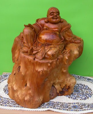 彌勒佛 財神 木雕------杉木榴根雕 (珍藏品割愛 5)  40X32X42CM