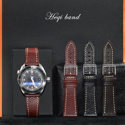 手錶帶適用于愛馬仕手錶22mm 復古真皮薄款針扣手錶帶 黑色山羊皮錶帶