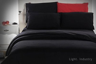 【 輕工業家具 】極簡黑色素面純棉床包四件套組-素色枕頭棉被套拼接床單雙人床組4無印良品風