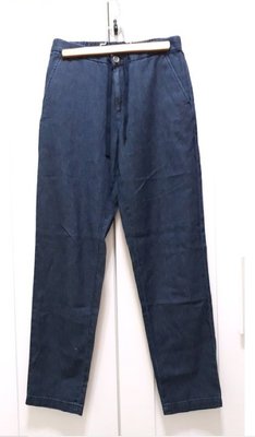 日本 uniqlo 全新 深藍色 棉麻 綁帶休閒褲牛仔褲