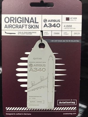 [RBF]現貨!AviationTags 卡達航空A340 A7-AGB 蒙皮鑰匙圈