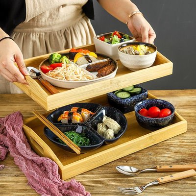 日式陶瓷餐具家用早餐分格餐盤減脂餐分隔盤子一人食套裝餐廳商用-特價