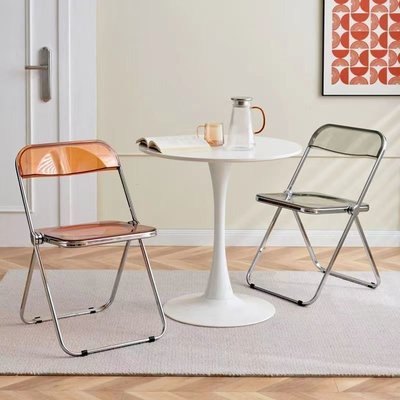 網紅亞克力透明折疊椅子ins風塑料化妝凳子水晶拍照餐椅學習椅子-促銷 正品 現貨