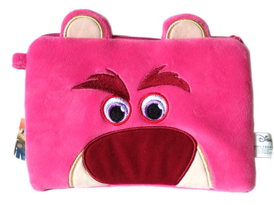 【卡漫迷】 熊抱哥 雙拉鍊 化妝包 ㊣版 絨毛 Lotso 玩具總動員 化妝袋 收納袋 萬用包 筆袋 Toy Story