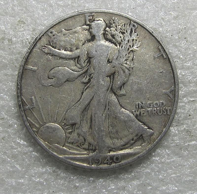 美國1940年S版行走女神半美元銀幣，含銀90%，重12.5