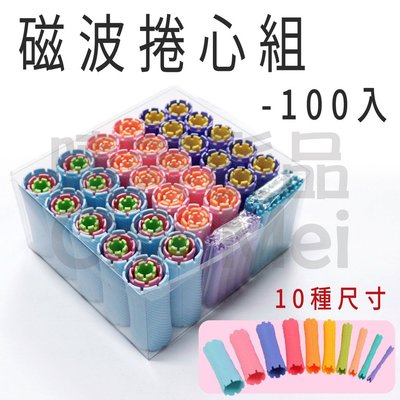 【晴美髮品】 斜紋磁波捲心組-10尺寸 100入 日本捲大捲中捲小捲冷燙捲心捲髮藍桃紅黃橘黃膚紫