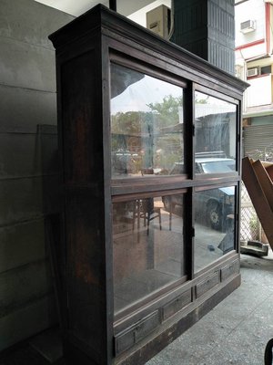 超大 檜木 古 玻璃 櫃 絕美皮殼 展示櫃 玻璃櫥 菸酒櫥 柑仔店櫥