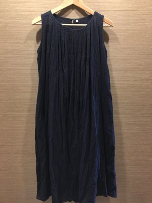 日本品牌 MUJI 無印良品 深藍色無袖大擺長洋裝 連身裙