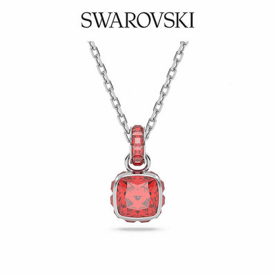 SWAROVSKI 施華洛世奇 Birthstone 鏈墜 方形切割 鍍白金色 七月紅色 誕生石