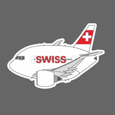 瑞士航空 SWISS 波音 B777 Q版 民航機 飛機造型 防水貼紙 筆電 行李箱 安全帽貼 尺寸90mm