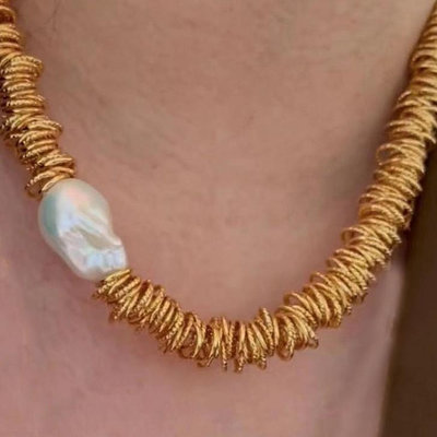 ALIN飾品商店Earring小眾鎖骨鏈圈圈巴洛特珍珠項鍊