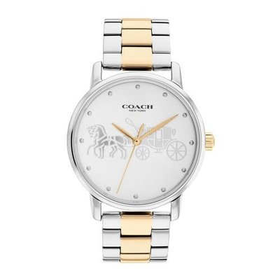 【美麗小舖】COACH 14503738 雙色鋼錶帶 36mm 女錶 手錶 腕錶 經典馬車-全新真品現貨在台
