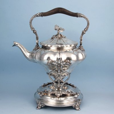 促銷 西洋古董銀器1850年代法國Christofle昆庭收藏級鍍銀燒水壺銀壺可開發票