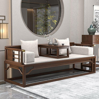 【現貨】新中式實木羅漢床推拉床小戶型簡約沙發床榻禪意伸縮客廳家具