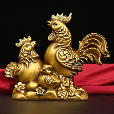 三友社 黃銅公雞擺件銅雞金雞全家福雞家居工藝裝飾品zyy