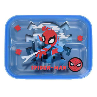 【爆米花】漫威 蜘蛛人 不鏽鋼5格餐盤 附蓋子 韓國製 保鮮盒 便當盒 野餐 水果 點心